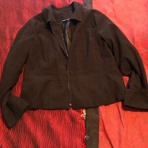 Jessica coat - 16, dark blue, zipper up front, buttons on cuffs, slit in back